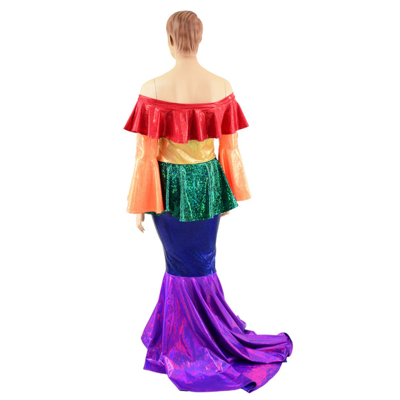 Off Shoulder Rainbow Color Block Gown - Coquetry Clothing