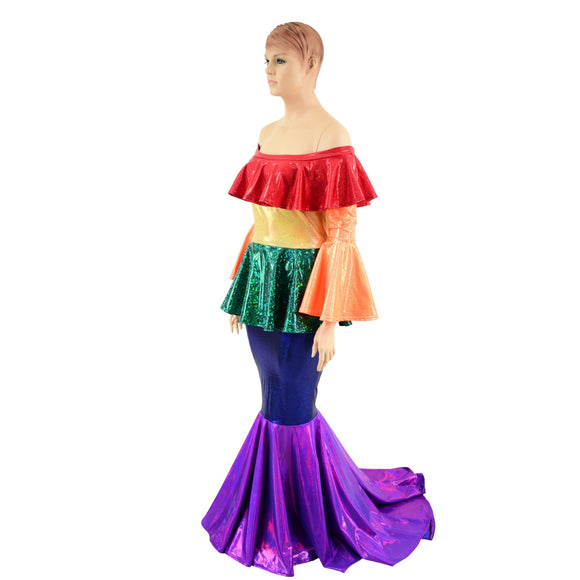 Off Shoulder Rainbow Color Block Gown - Coquetry Clothing