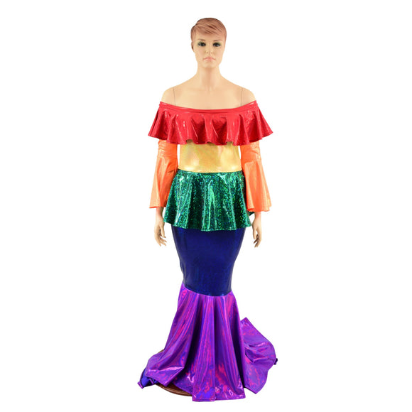 Off Shoulder Rainbow Color Block Gown - Coquetry Clothing