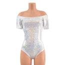 Off Shoulder Romper in Silver on White Shattered Glass - Coquetry Clothing