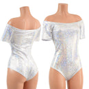 Off Shoulder Romper in Silver on White Shattered Glass - Coquetry Clothing