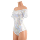 Off Shoulder Romper in Silver on White Shattered Glass - Coquetry Clothing