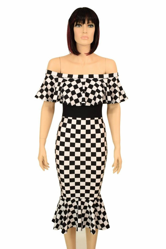 Off Shoulder Ruffled Wiggle Dress - Coquetry Clothing