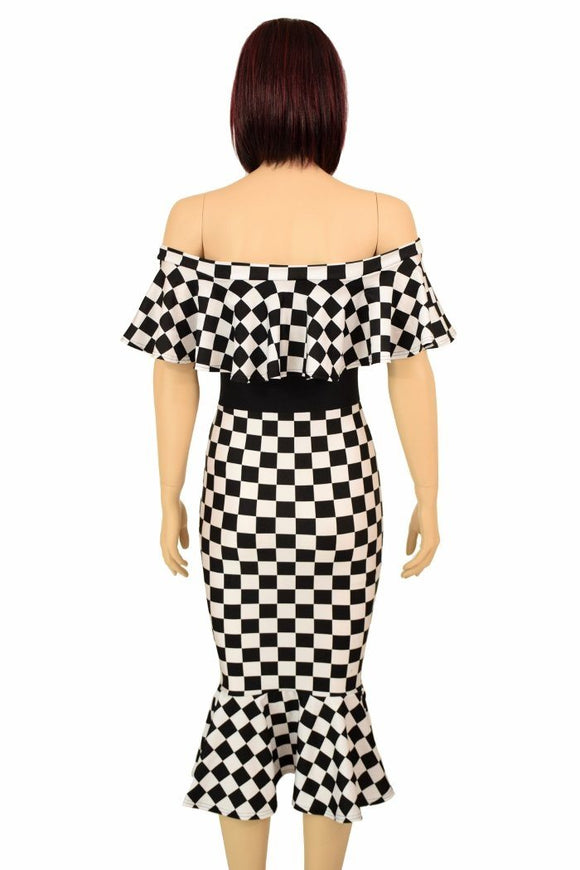 Off Shoulder Ruffled Wiggle Dress - Coquetry Clothing