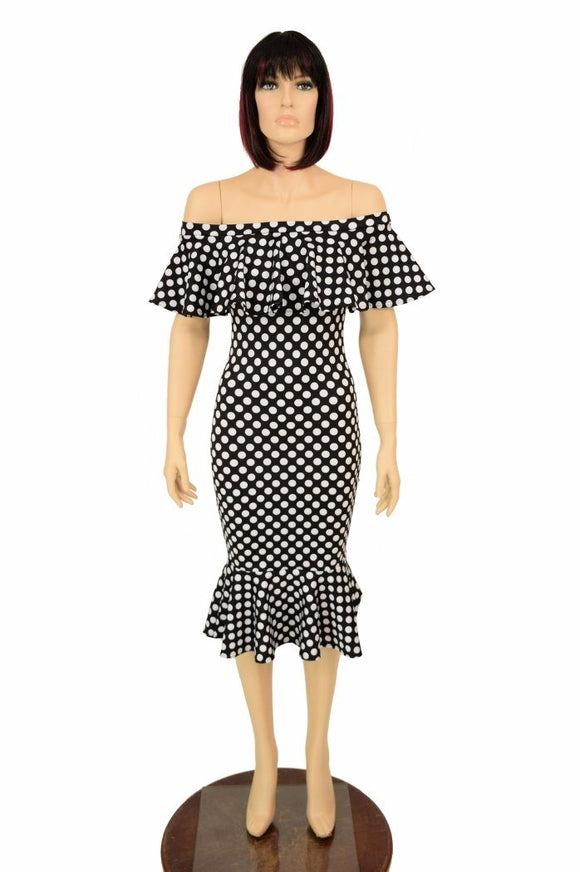 Off Shoulder Ruffled Wiggle Dress - Coquetry Clothing
