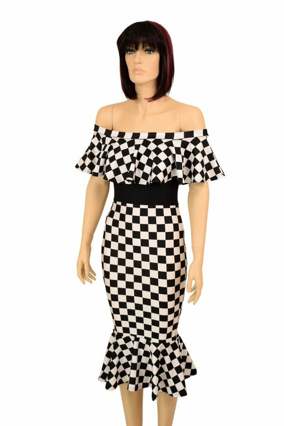 Off Shoulder Ruffled Wiggle Dress - Coquetry Clothing