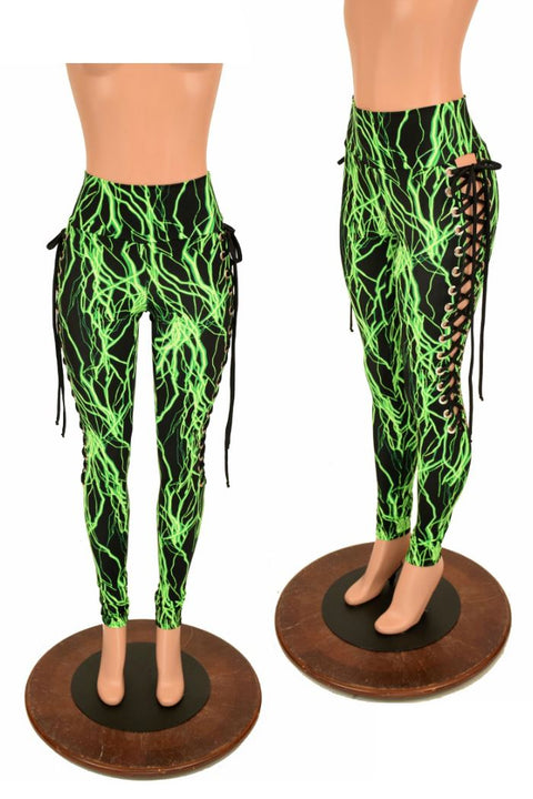 Green Lightning Lace Up Leggings - Coquetry Clothing