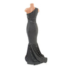 One Shoulder Black and White Polka Dot Puddle Train Gown - Coquetry Clothing