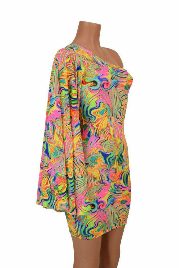 One Shoulder Fan Sleeve Dress - Coquetry Clothing