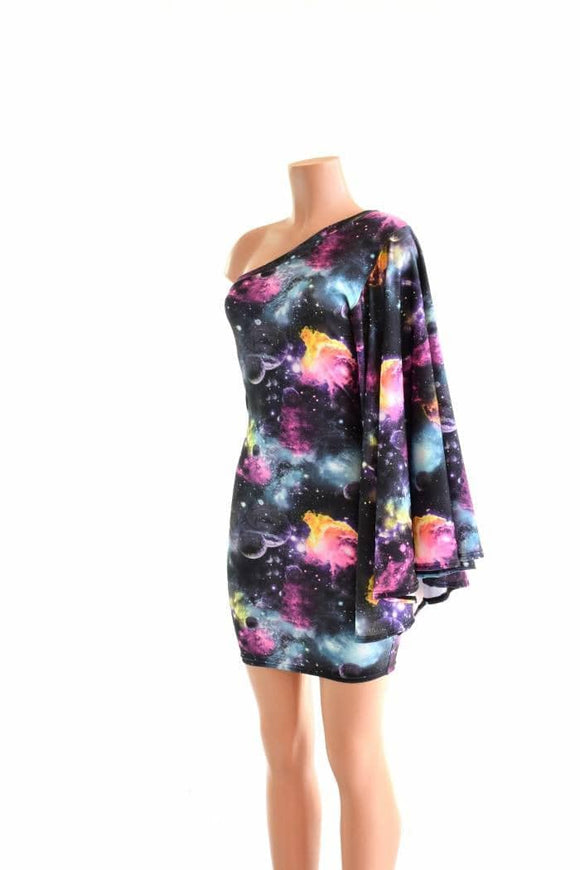 One Shoulder Fan Sleeve Dress - Coquetry Clothing