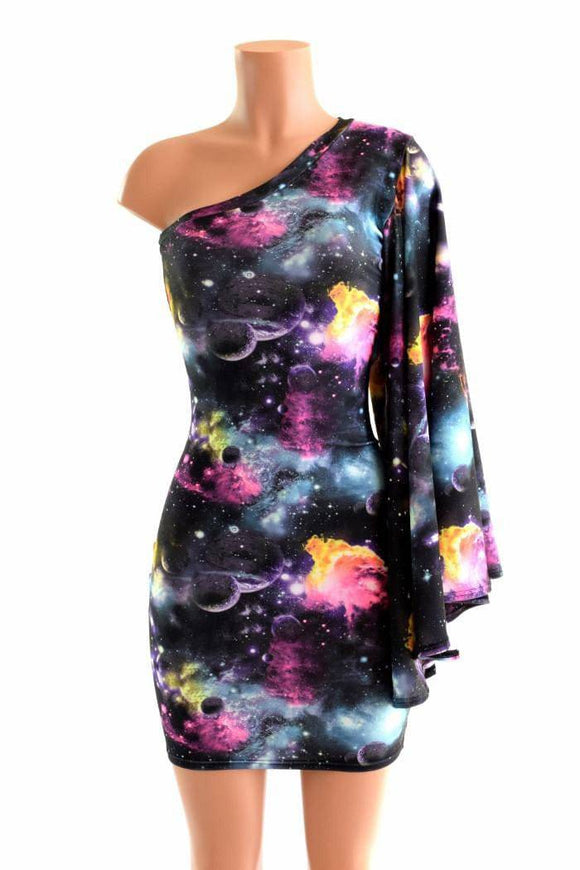 One Shoulder Fan Sleeve Dress - Coquetry Clothing