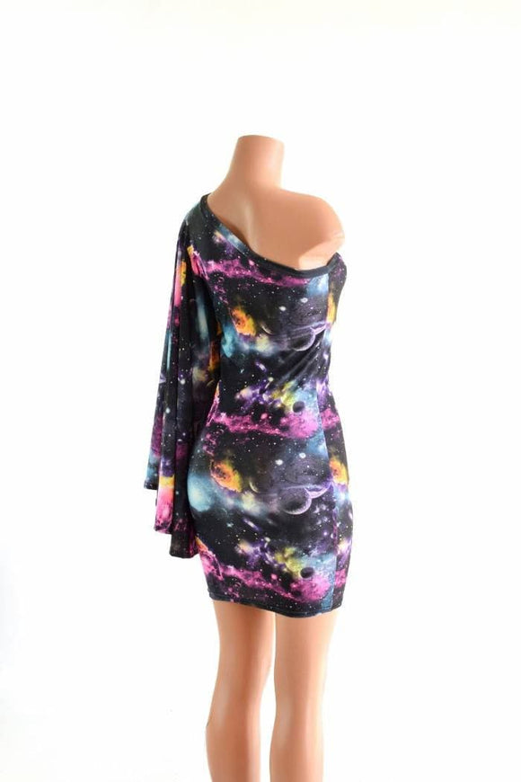 One Shoulder Fan Sleeve Dress - Coquetry Clothing