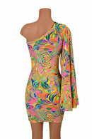One Shoulder Fan Sleeve Dress - Coquetry Clothing