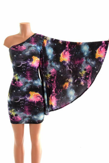 One Shoulder Fan Sleeve Dress - Coquetry Clothing