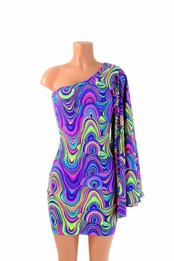 One Shoulder Fan Sleeve Dress - 4