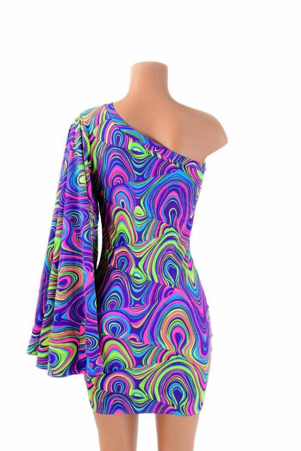 One Shoulder Fan Sleeve Dress - 5