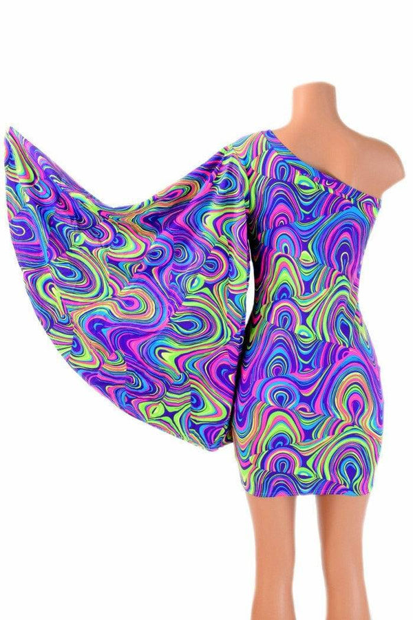 One Shoulder Fan Sleeve Dress - 2