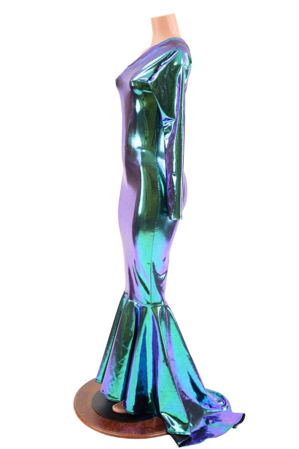 One Shoulder Gown with Puddle Train Hemline - 2