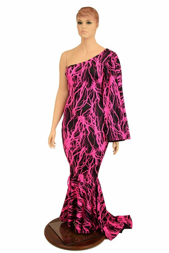 One Shoulder Lace Up Puddle Train Gown - Coquetry Clothing