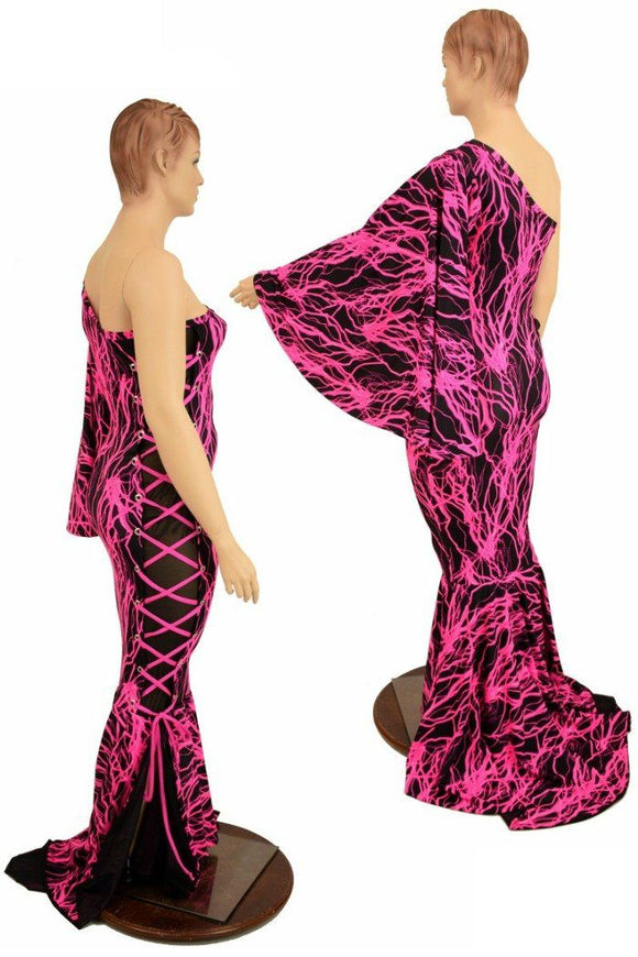 One Shoulder Lace Up Puddle Train Gown - Coquetry Clothing