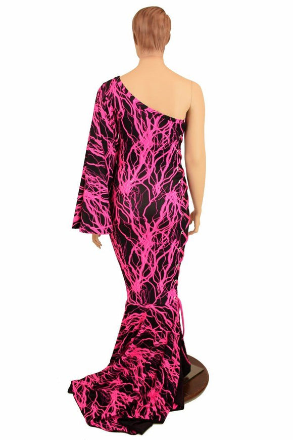 One Shoulder Lace Up Puddle Train Gown - Coquetry Clothing