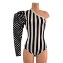 One Shoulder Romper with Victoria Sleeve and Siren Cut Leg - Coquetry Clothing
