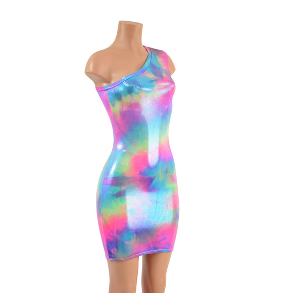 One Shoulder Sleeveless Bodycon Dress in UV Glow Cotton Candy - Coquetry Clothing