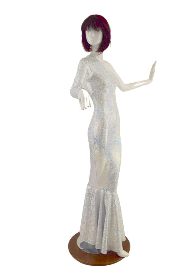 One Shoulder Wiggle Gown with Fishtail Hemline - 5