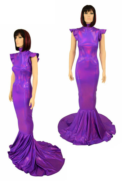 Purple Holo Puddle Train Gown - Coquetry Clothing