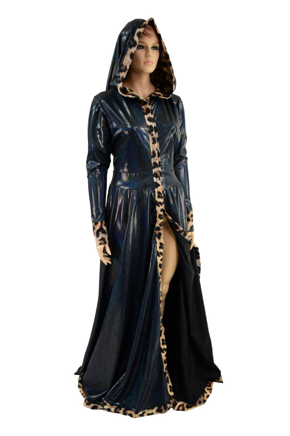 Open Front Breakaway Snap Gown with Reaper Hood and Leopard Trim - Coquetry Clothing