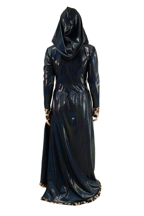 Open Front Breakaway Snap Gown with Reaper Hood and Leopard Trim - Coquetry Clothing