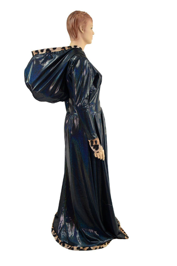 Open Front Breakaway Snap Gown with Reaper Hood and Leopard Trim - Coquetry Clothing