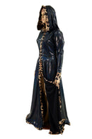 Open Front Breakaway Snap Gown with Reaper Hood and Leopard Trim - Coquetry Clothing