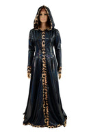 Open Front Breakaway Snap Gown with Reaper Hood and Leopard Trim - Coquetry Clothing
