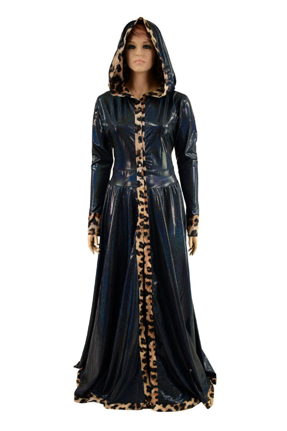 Open Front Breakaway Snap Gown with Reaper Hood and Leopard Trim - Coquetry Clothing