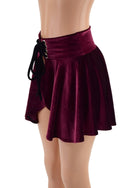 Open Front Lace Up Skirt in Burgundy Velvet - 3