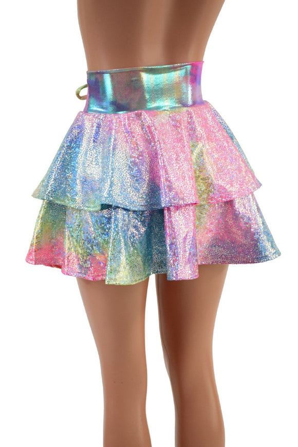 Open Front Lace Up Skirt with Tiered Double Ruffle - Coquetry Clothing