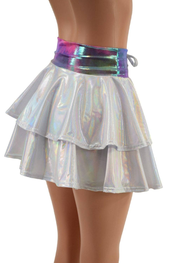 Open Front Lace Up Skirt with Tiered Double Ruffle - 2