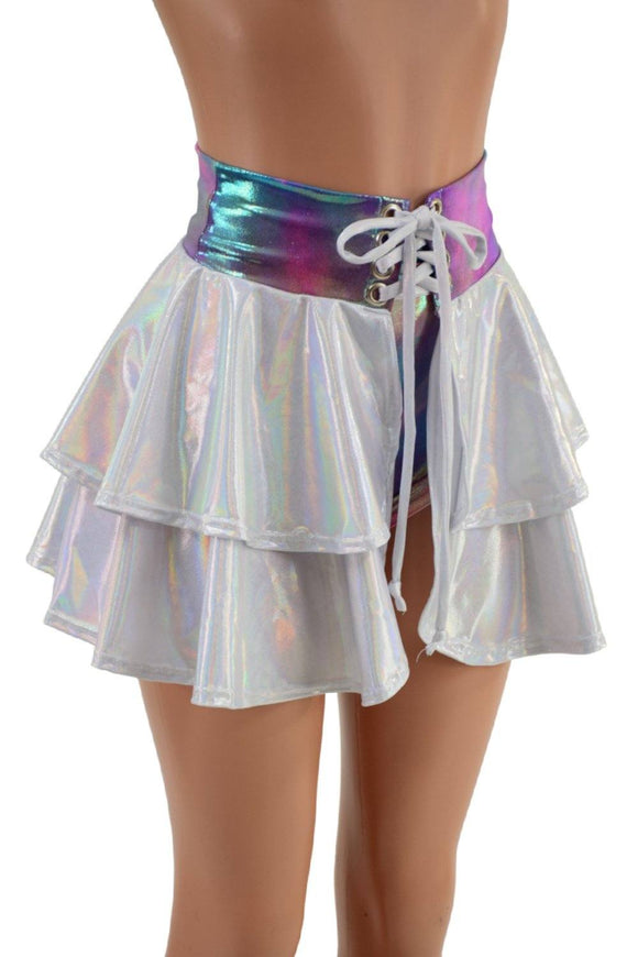 Open Front Lace Up Skirt with Tiered Double Ruffle - Coquetry Clothing