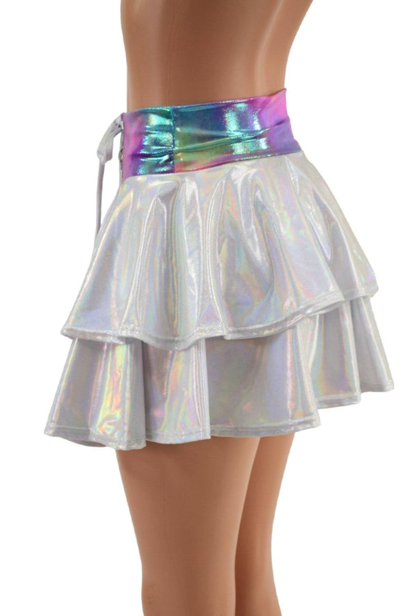 Open Front Lace Up Skirt with Tiered Double Ruffle - 3