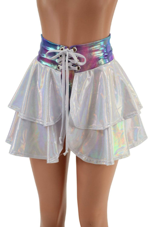 Open Front Lace Up Skirt with Tiered Double Ruffle - 5