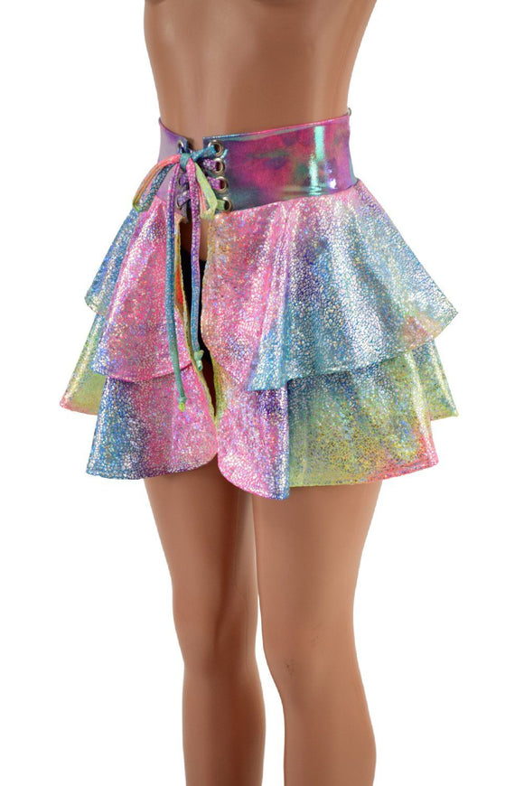 Open Front Lace Up Skirt with Tiered Double Ruffle - Coquetry Clothing