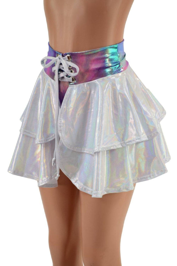 Open Front Lace Up Skirt with Tiered Double Ruffle - Coquetry Clothing