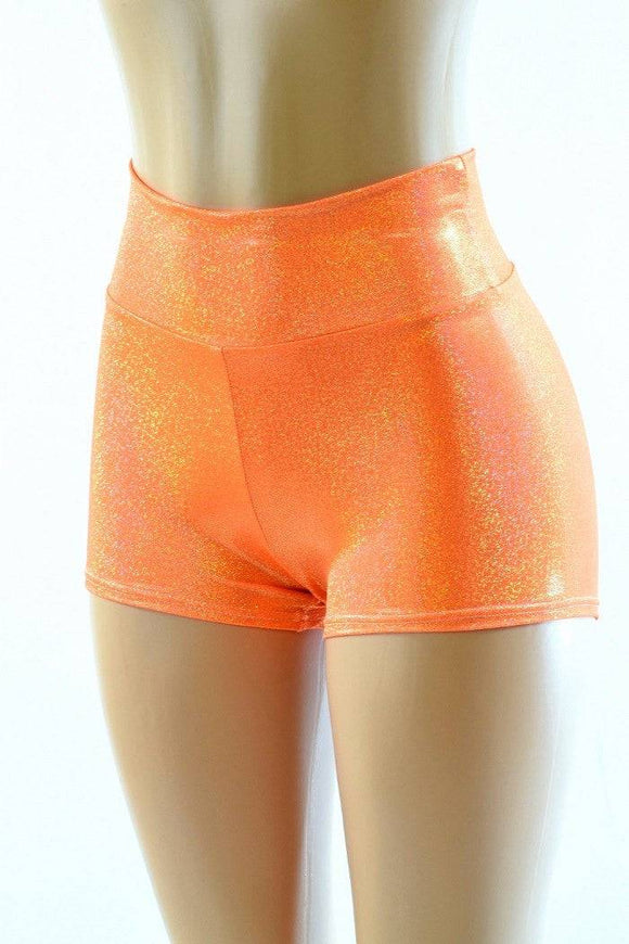 Orange Holographic High Waist Shorts - Coquetry Clothing
