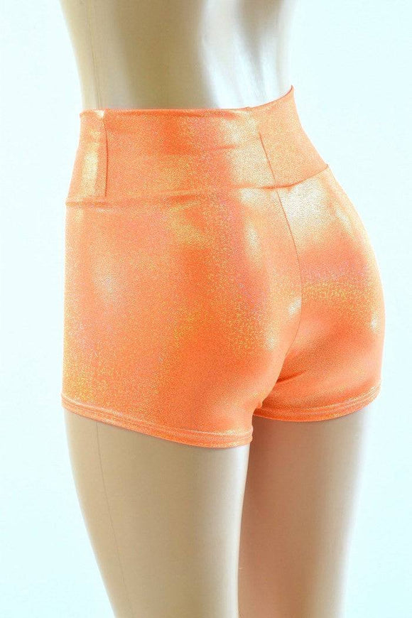 Orange Holographic High Waist Shorts - Coquetry Clothing