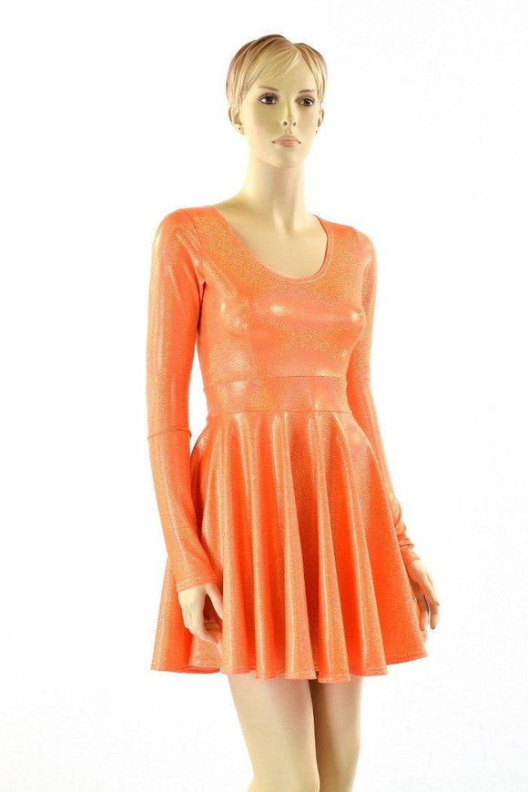 Orange Holographic Skater Dress - Coquetry Clothing