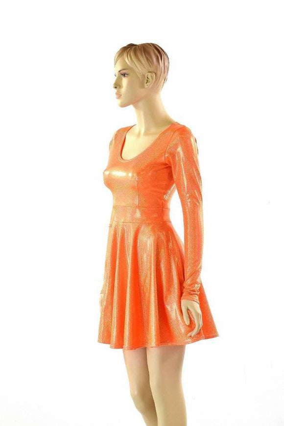 Orange Holographic Skater Dress - Coquetry Clothing
