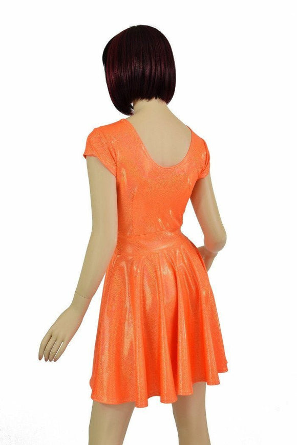 Orange Sparkly Jewel Cap Sleeve Skater Dress - Coquetry Clothing