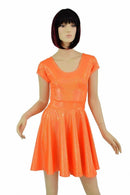 Orange Sparkly Jewel Cap Sleeve Skater Dress - Coquetry Clothing