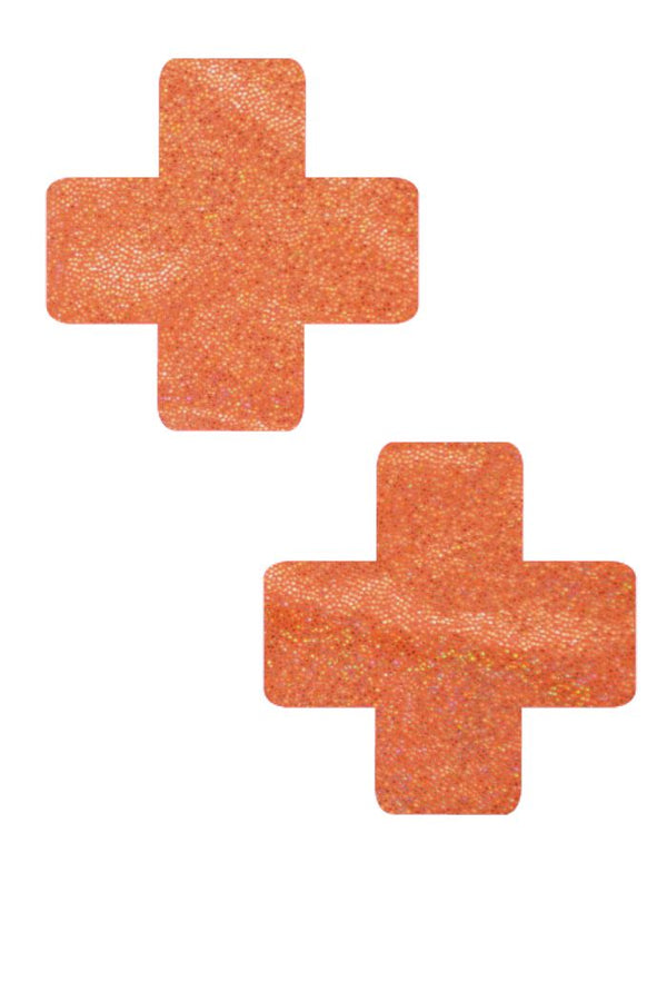 Orange Sparkly Jewel Cross Pasties - 1
